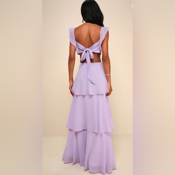 Elegant Event Lavender Ruffled Tie-Back Tiered Maxi Dress Large - Picture 2 of 5